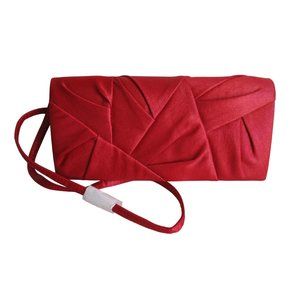 *Nina True Red Shimmering Sateen Pleated Evening Clutch Crossbody Purse - NEW